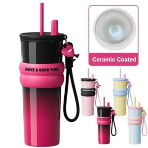 MECOME 710มล. ถ้วยกาแฟเคลือบเซรามิก 316 สแตนเลส ฉนวนกันความร้อน แก้วเก็บความร้อน ใหม่ พร้อมหลอด แก้วเก็บความเย็นสุญญากาศ สำหรับดื่มชา