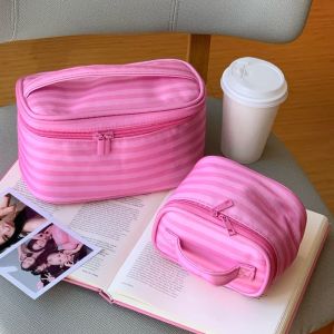 GORGE Dung lượng lớn Túi trang điểm Sọc hồng Thiết bị cầm tay Túi đựng đồ vệ sinh cá nhân Di động Nhẹ Túi đựng mỹ phẩm Hộp đựng đồ trang điểm