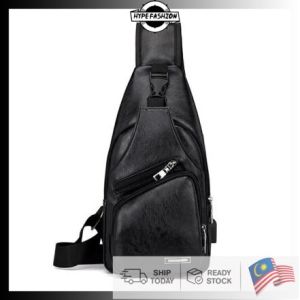 Hype Fashion 🌈 Ready Stock🌈 2023 Retro Leather Crossbody Men Bag USB Bag Sling Bag Chest Bag Beg