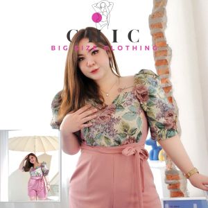 Chic-JS25 BIG SIZE JUMPSUIT จั้มสูทสาวอวบ ผ้าทอสไตล์ฝรังเศษ ชุดไปงานแต่งสาวอวบ ชุดทำงานสาวอวบ ชุดสาวอวบแซ่บๆ แฟชั่นสาวอวบ 2022