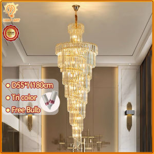 Modern LED three-color indoor lighting kitchen lamp building long-line chandelier villa hotel Europerman-style spiral staiurcase lamp