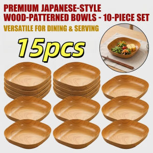 【COD】15pcs Kitchen Square Plate Plastic Wooden Plates 14cm Household Snack Plate Tableware