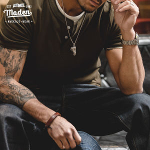 Maden brand tooling style men youth summer new American retro heavyweight Stallone Jason Statham short-sleeved Henry shirt army green tough T-shirt