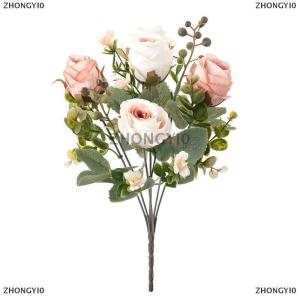 [COD] ZHONGYI0 Artificial Flower Rose Wedding Bridal Bouquet Home Room Vase Festival Outdoor Garden Bonsai Arch Diy Gift Box Decoration