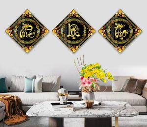 Tranh tráng gươngtranh treo tường Phúc Lộc Thọ TREO PHÒNG KHÁCHTREO CẦU THANG cực đẹp SÁNG BÓNG