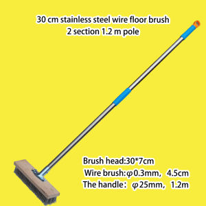 Stainless Steel Wire Floor Scrub Brush with HandleStiff Bristle Brush Steel Wire Floor Brush for GaragePatioGarden Moss