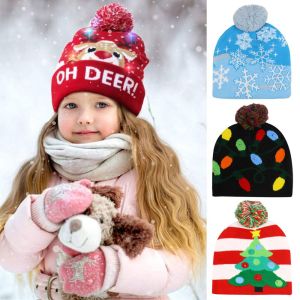 UFANSM Christmas Gift Light Up Cartoon Christmas Hat Knitted Cap LED Hat Sweater Beanie