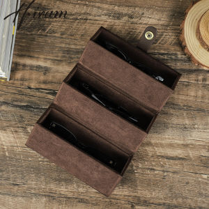 Hiram Vintage Luxury Genuine Leather 3 Slots Sunglass Travel Portable Organizer Cylindrical Storage Box with Metal Buckle