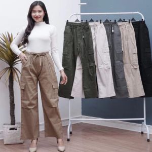 kulot cargo basic pants bahan drill ukuran S M L XL/celana panjang cargo pants wanita jumbo 60kg