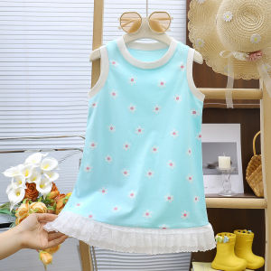 AILEBE Kids Dress 100% Cotton Sleeveless Lace Trim Dress Soft Breathable Lightweight Summer Wear Korean Style Slim Elegant Fit Cute Princess Design OOTD Pambahay Pang Gala For Baby Girls 0-13 Years Perfect For Daily