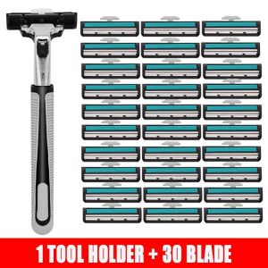 เครื่องโกนหนวดด้วยมือ คมสำหรับการกำจัดขน (ชุดมีดโกน 1 ด้าม + 30/48 ใบมีด มีดโกน )สองเลือกได้ G3093