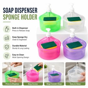 Round Dishwashing Liquid Pump Soap Dispenser With Free Sponge Dishwashing Pump Bottle Container