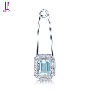 Natural 1.2 Carats Octogan Silver 925 Blue Topaz Brooch Original Design Stunning Korean Style Jewelry Accessory Fine Birthday Gift for Women