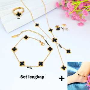 KALUNG TITANIUM BUNGA 2 LAYER (1 SET) ANTI LUNTUR & ANTI KARAT (COD)
