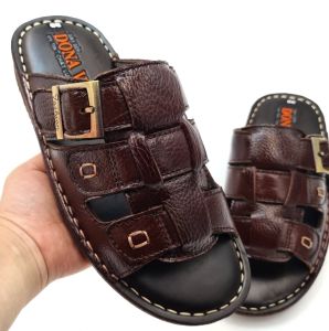 DÉP QUAI NGANG NAM DA BÒ THẬT 100% CAO CẤP THIẾT KẾ 3 DÂY ĐÍNH KHUY ĐỒNG THỜI TRANG V.3KD