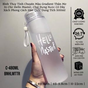 Bình Thủy Tinh Thân Mờ Dáng Trụ In Chữ Detox-Water Pongdang Có Dây Xách Tiện Lợi Dung Tích 480ml