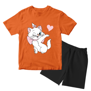 Baju Kaos Setelan Anak Perempuan Karakter Kartun Motif Kucing Happy Lucu Usia 1 - 10 Tahun - DTF