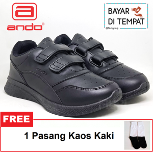 FIURI - ANDO - MORI VELCRO 37-40 FULL HITAM - Sepatu Kets Wanita-Sneakers Wanita-Sepatu Olahraga Wanita-Casual-Sepatu Jogging Lari Fitness Gym Senam Wanita-Sepatu Anak Perempuan Cewek-Sepatu Sekolah Berperekat SD SMP SMA
