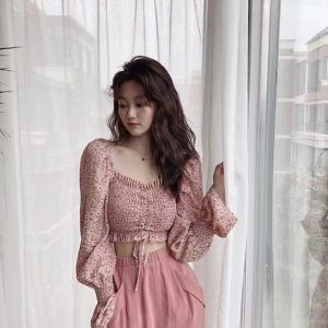 Kiddy Crew เสื้อเชิ้ตแขนยาวผ้าพัฟ เสื้อชีฟองลายดอก เสื้อเชิ้ตผู้หญิง สายรัด มีหลากหลายสีให้เลือก แฟชั่น