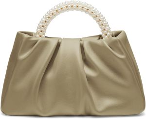 Beatfull  Evening Clutch Womens Small Pearl Handbag Soft Leather Ruched Bag Wedding Bride Clutch Party Prom Crossbody Bag Wallet