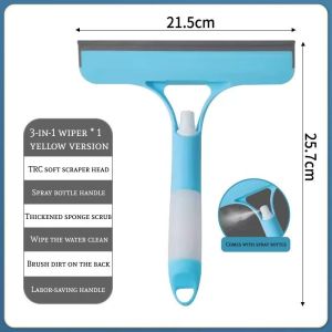 3 in 1 Window Screen Glass Cleaner Double Sided Brush with Long Handle for Dust Dirt Removal Cleaning Wiper with Spray Bottle 3 In 1 Household Glass Wiper Window Cleaning Tool Squeegee T-Shaped Wiper with Sprayer for Easy Household Cleaning