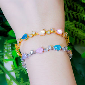 SEQUITO Beautiful Rainbow Cubic Zirconia Charm Water Drop Bangle Bracelets for Women Girls Exquisite Jewelry Birthday Gifts B080