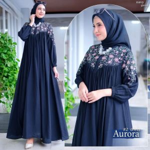 Gamis Wanita Dewasa Jumbo Aurora Dres BC Crinkle Airflow Apk Bordir Dress Bordir Elegan Mewah Busui