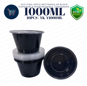 ECO KING 10PCS ROUND BLACK DISPOSABLE MICROWAVABLE PLASTIC FOOD CONTAINERS