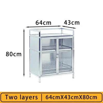 2/3 layer Aluminum Alloy Cabinet Kitchen Storage Cabinet With drain basket A multifunctional sideboard that can store kitchen utensils such as bowls seasonings and rice cookers