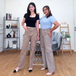 Celana Highwaist Cargo Loose Jeans Panjang Wanita Mocca Premium Bellzshop Size 27 sd 34