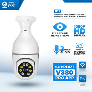 V380 Q15 CCTV Camera Connect Cellphone Culb CCTV Camera WiFi Connect 360 Wireless Indoor 3D Panoramic Security 1080P HD Bulb Smart Home 10M Night Vision Monitoring Cam Two way audio CCTV With E27 Standard Lamp Holder