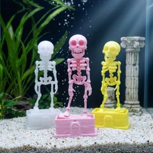 HOMEVOYAG Realistic Dancing Skeleton Aquarium Bubbler with Pipe Suction Cup 3D Printed Fish Tank Dance Skull Bubbler Funny Underwater Wiggling Skeleton Statue Halloween Party