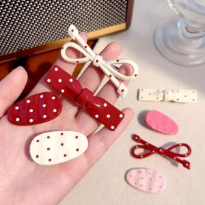 TANTUANG 6Pcs/Set หวาน คลิปผมรูปไข่ หลากสีสัน ลายจุด คลิปปากเป็ด แฟชั่น คลิปหน้าผากหน้าม้า ของตกแต่งผม