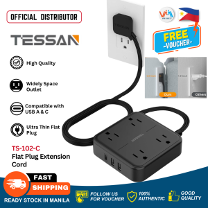 Tessan TS-102C Flat Plug Power Strip with 2 USB A Ports 1 USB C TESSAN 4 AC Outlets Surge Protector Extension Cord 5 FT Small Desk Charging Station with Surge Protection for Dorm Essentials Office Business Travel Fast Charging Power Strip VMI Direct