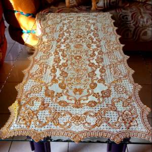 taplak meja tamu vinyl besar ukuran 48x110cm motif emas persegi panjang dan oval