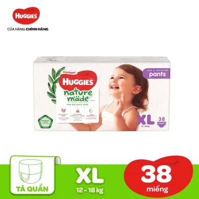 [12-17.08 QUÀ TẶNG ĐƠN 399K] Tã/Bỉm quần HUGGIES PLATINUM NatureMade XL38 (12-18kg)-Gói Jumbo 38 miếng