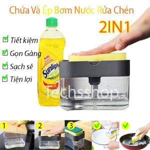 Hộp đựng nước rửa chén có kèm bọt biển - Hộp đựng nước rửa tay - Hộp bơm xà phòng - Dụng cụ rửa chén - Chà rửa nhà vệ sinh - Nhà tắm - Chà rửa nhà bếp - Xà bông