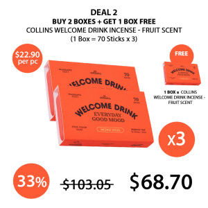 (COLLINS) Welcome Drink Incense - Fruit Scent (1 Box = 70 Sticks ) - COCOMO