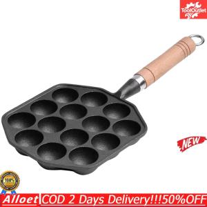 [ToolOutlet]14 Holes Takoyaki Pan Non Stick Coating Cast Iron Durable Non Slip Surface for Perfect Japanese Snack Making