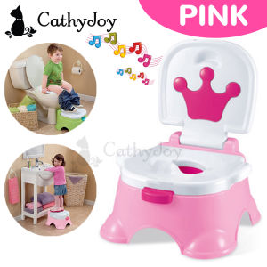 JOY 3 In 1 Baby Potty With Music Training Seat Toilet Trainer For Toddlers Kids Chair Portable Seat Step Stool Bayi Belajar Kencing - PINK Girl