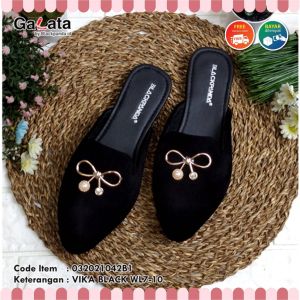 Sepatu Flat Shoes Flatshoes Wanita Terbaru Karet Empuk Elegan Kekinian Black Panda Blackpanda