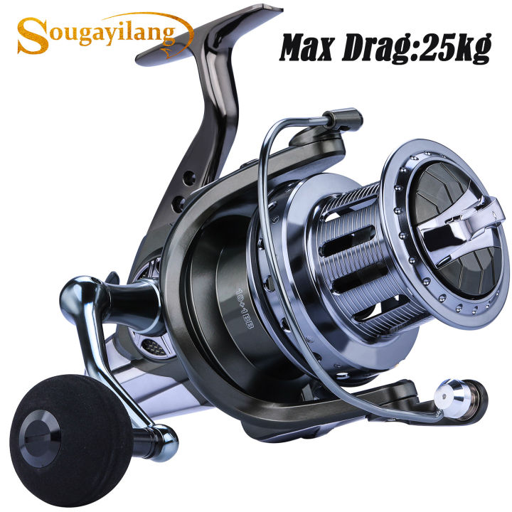 Sougayilang Big Spinning Fishing Coil 10+1BB 4.7:1 Gear Ratio 10000 Series  CNC Aluminum Spool Metal Fishing Reel for Surfing and Boat Fishing