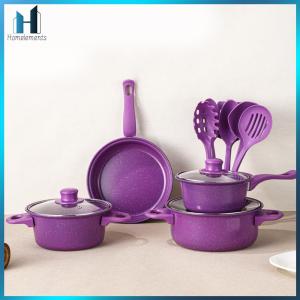 【Homelements】【Homelements】 13 Pieces Non-Stick Cookware Set with Stay Cool Handles Healthy Pot Pan Set with Glass Lids Suitable for Induction Cookers