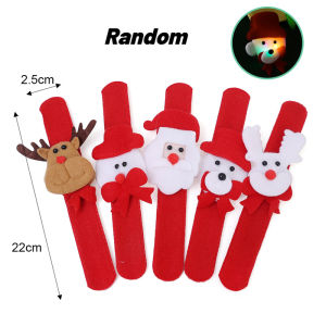 Anglebabylife 5Pcs Christmas LED Slap Bracelet Kids Flannel Wristband Holiday Snowman Santa Tree Reindeer Slap Bands Christmas Gift