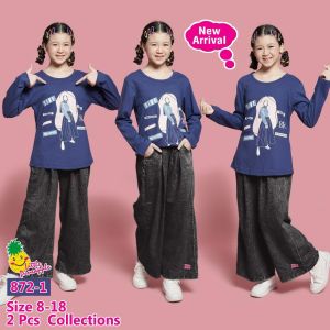 Little pineapple setelan celana kaos kulot jeans zaskia 6-11Y