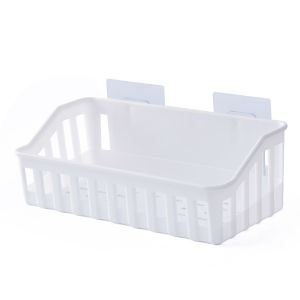 Bathroom Plastic Storage Rack Self Adhesive Seamless Kitchen Wall Hanging Storage Shelf Organizer