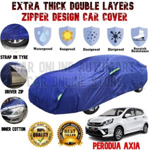 PERODUA AXIA M ~Penutup Kereta Outdoor Indoor High Quality Extra Thick 3 Layers Zip Design Jet Car Cover