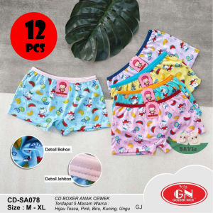 BAYIe - 12 PCS Celana Dalam / CD Anak Perempuan Cewek BOXER GOLDEN NICK CD-SA 078 Motif RANDOM/ Kids Underwear Size M L XL