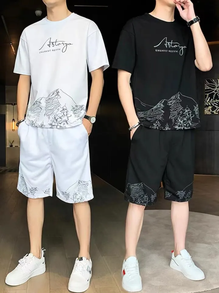 Men Short Sleeve Two Pieces Set Summer Mens Print Tracksuit