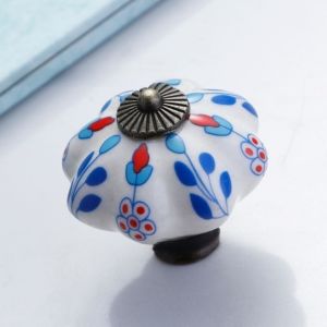 MAJESTICX Ceramic Drawer Pulls Vintage Style Pumpkin Shape Furniture Knobs Floral Pattern Ceramic Cabinet Knobs Cabinet Hardware